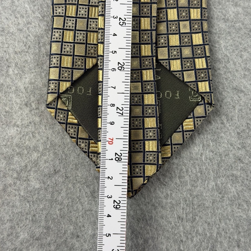 Vintage Foggia 100% Silk Handmade Gold Gray Geometric Necktie 58x3.9" NWT - Picture 6 of 7